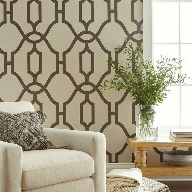Magnolia Home Woven Trellis Wallpaper - Charcoal on Khaki