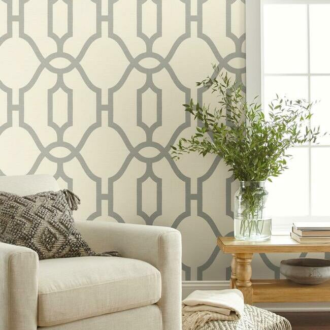Magnolia Home Woven Trellis Wallpaper - Quarry Gray on Cream