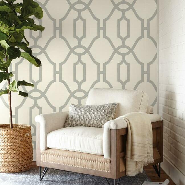 Magnolia Home Woven Trellis Wallpaper - Quarry Gray on Cream