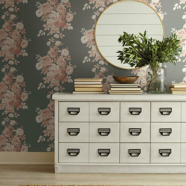 Magnolia Home Tea Rose Wallpaper - Blush and Grey