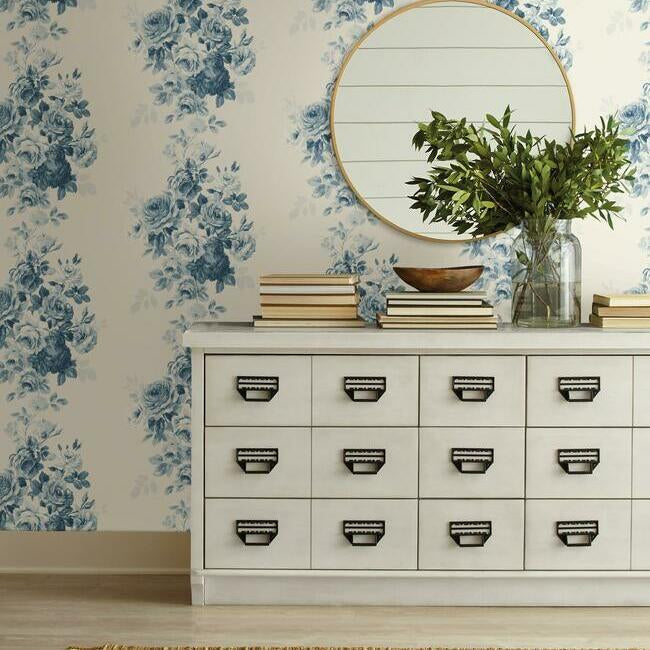 Magnolia Home Tea Rose Wallpaper - Blue