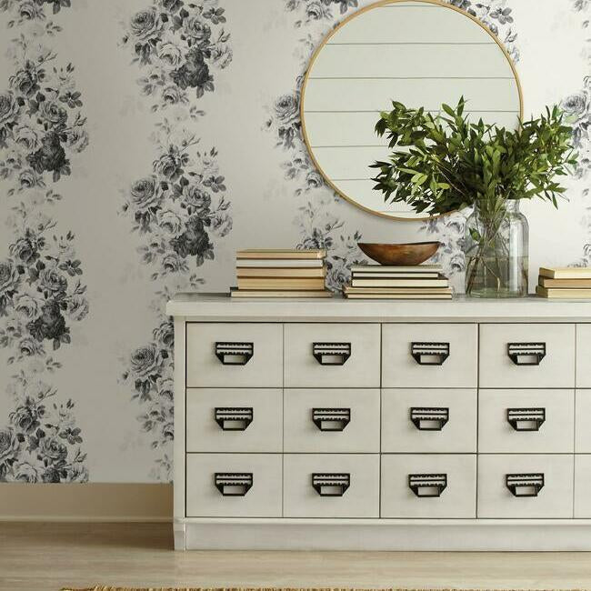 Magnolia Home Tea Rose Wallpaper - White and Grey