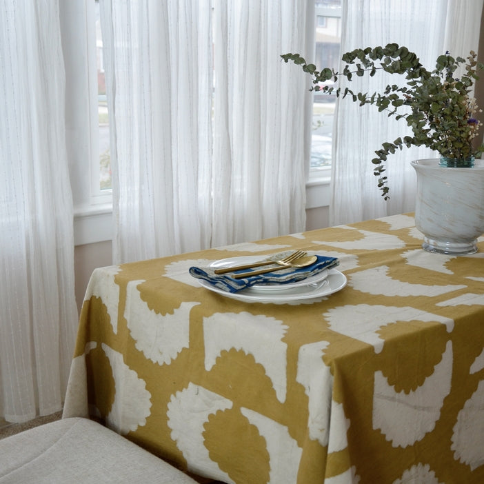 Mustard Block Printed Tablecloth - Golden Rays