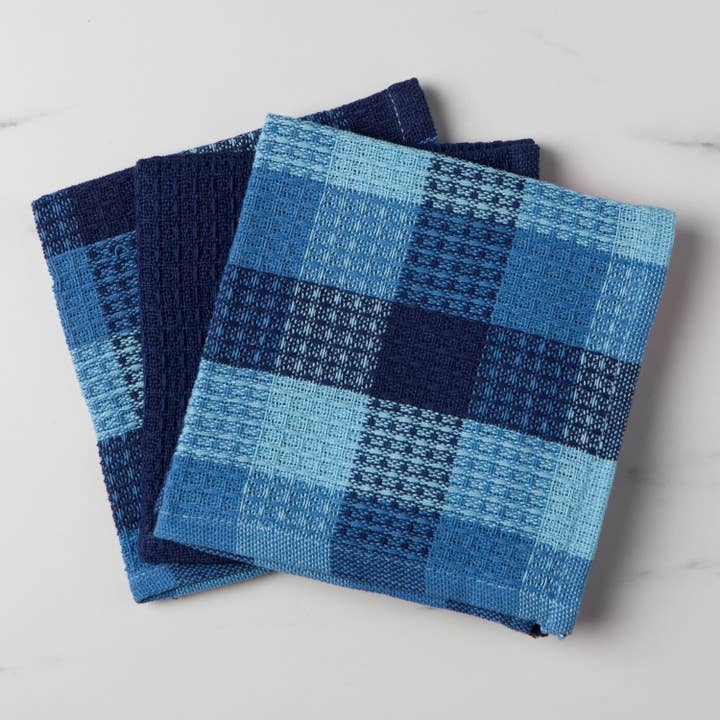 Waffle Dishcloth Set - Indigo Check