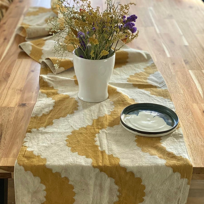 Block Printed Table Runner - Golden Rays