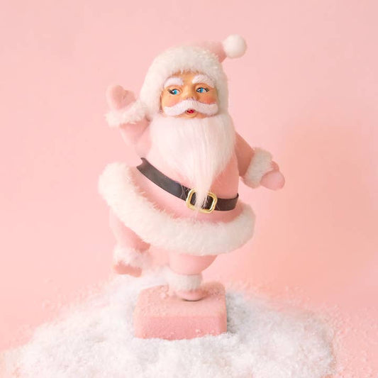 Flocked Dancing Santa - Pink