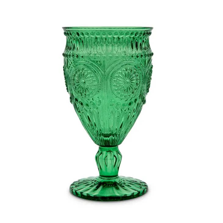 Pressed Glass Wine Goblet - Green