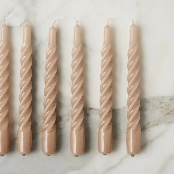 Lacquered Twisted Taper Candles - Taupe