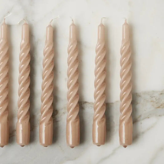 Lacquered Twisted Taper Candles - Taupe