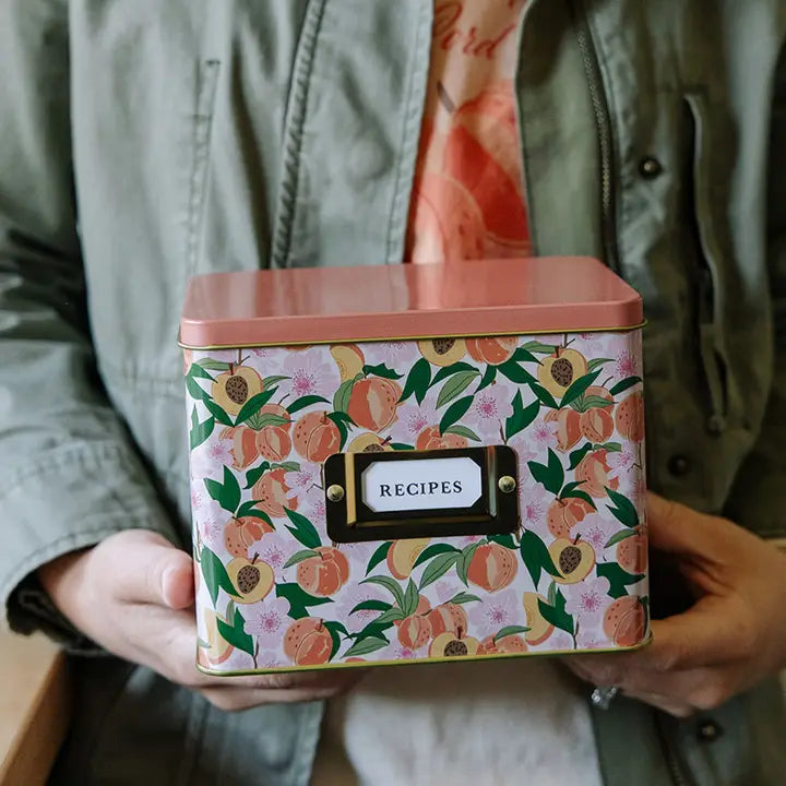 Tin Recipe Box - Peach Blossom