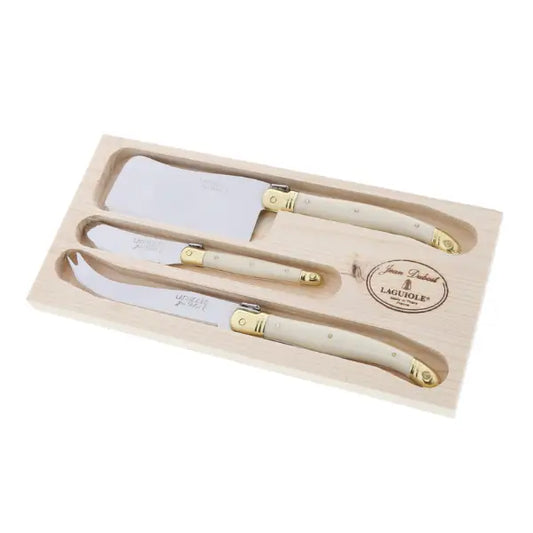 Jean Dubost 3 Piece Cheese Set With Cleaver - Ivory