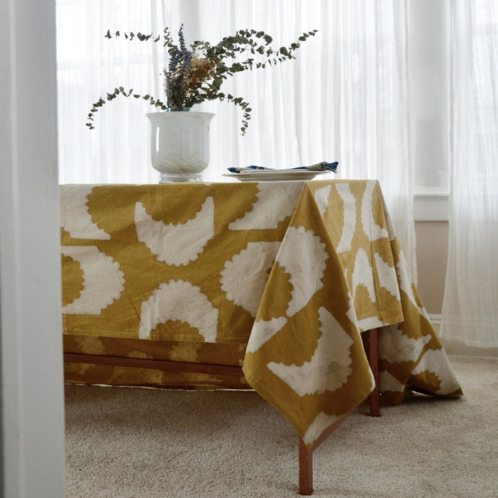 Mustard Block Printed Tablecloth - Golden Rays