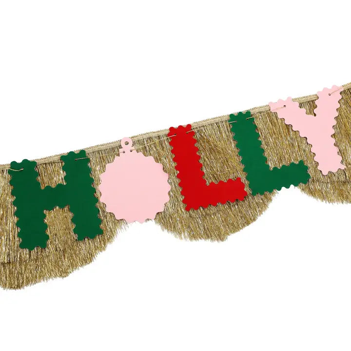 Holly Jolly Gold Fringe Banner