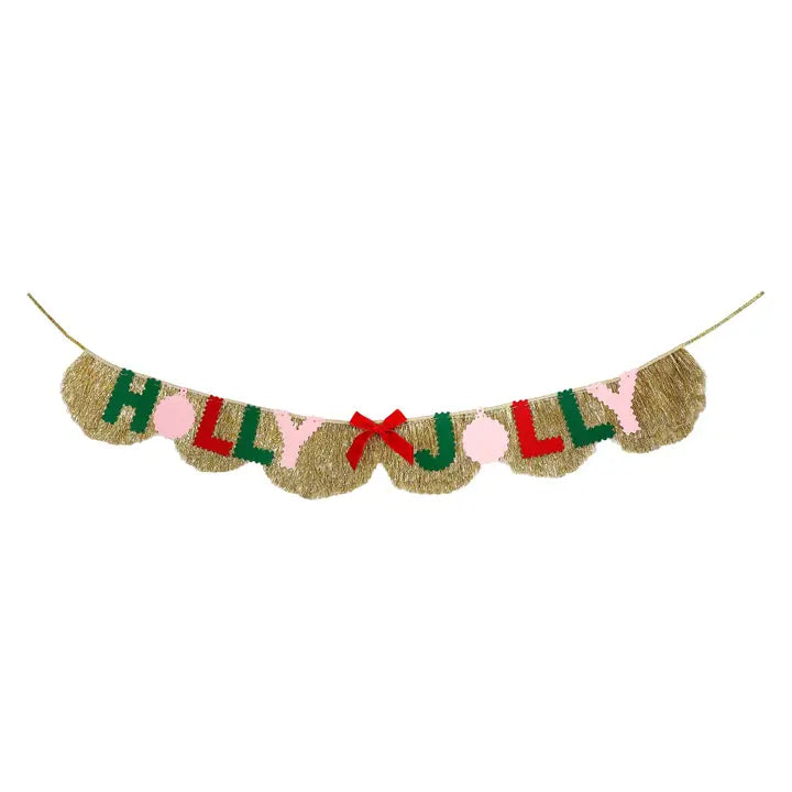 Holly Jolly Gold Fringe Banner