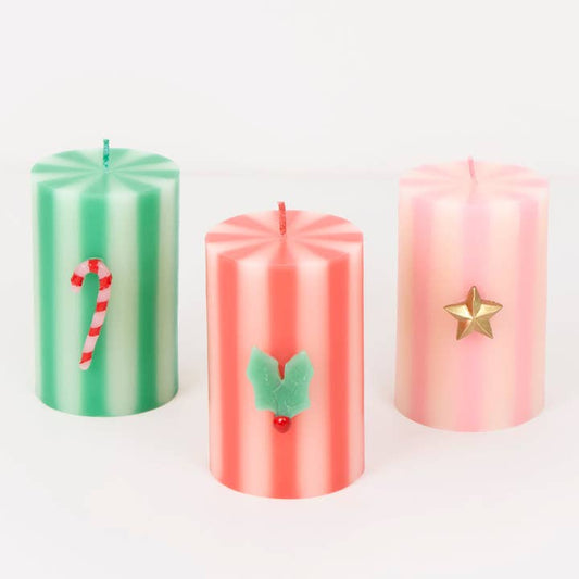 Festive Striped Pillar Candles