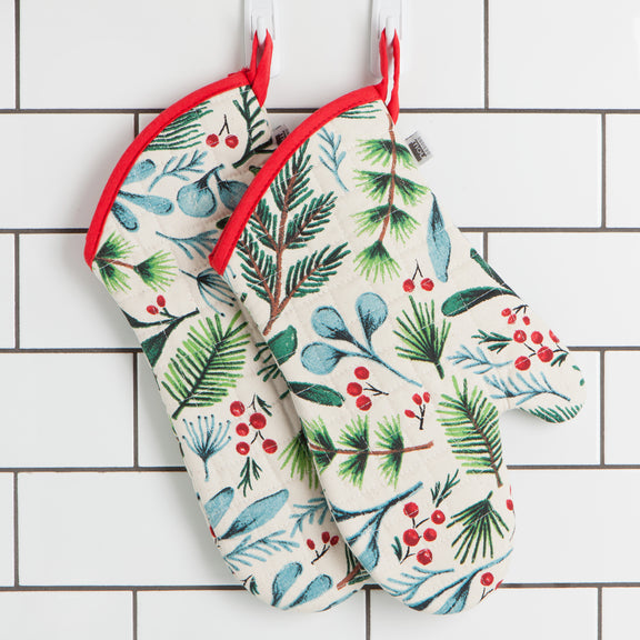 Pot Holder Oven Mitt Set - Bough and Berry