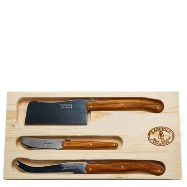 Jean Dubost 3 Piece Cheese Set with Cleaver - Olive Wood