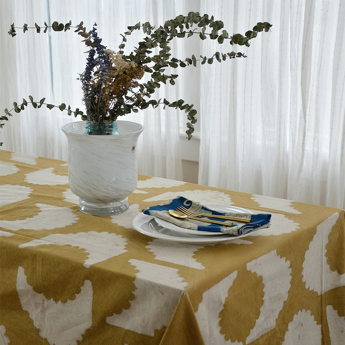 Mustard Block Printed Tablecloth - Golden Rays