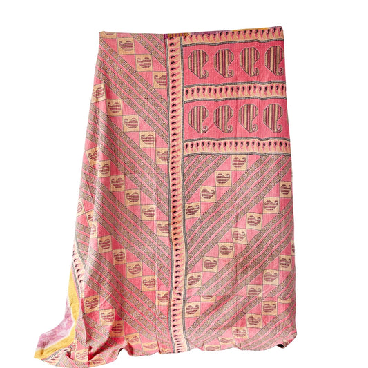 Vintage Kantha Quilt Coverlet - Multicolor