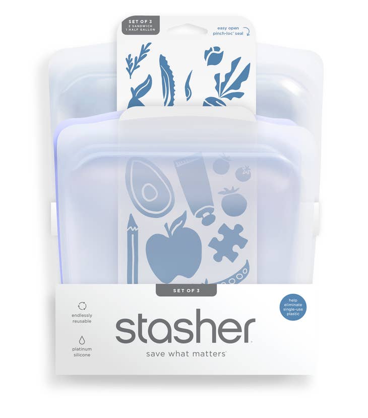 Stasher Starter 3 Pack Bundle - Clear & Lavender