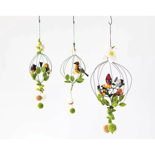 Wool Felt Bird Cage Mobile - Single Bird