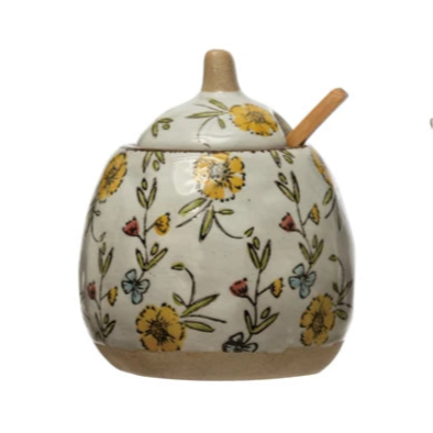 Stoneware Sugar Pot - Multicolor Floral