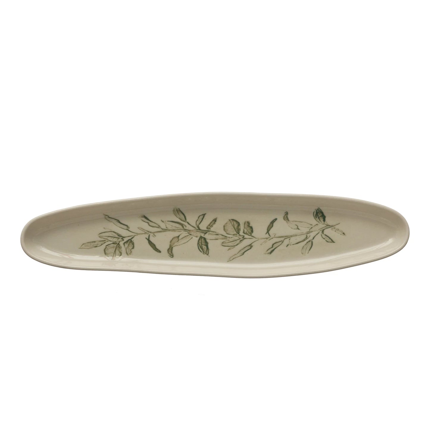 Oval Debossed Stoneware Tray - Botanical