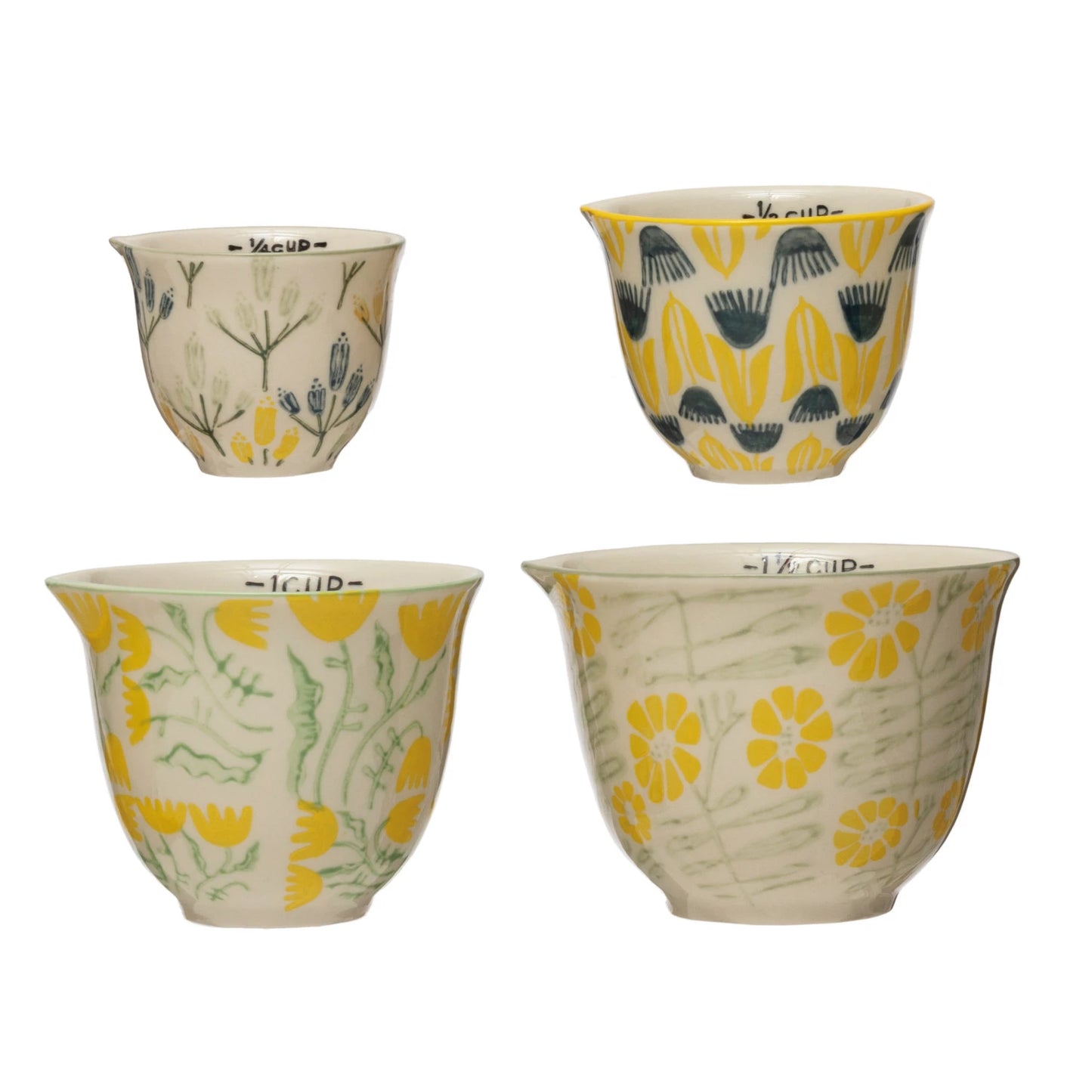 Hand-Stamped Measuring Cups - Yellow Floral