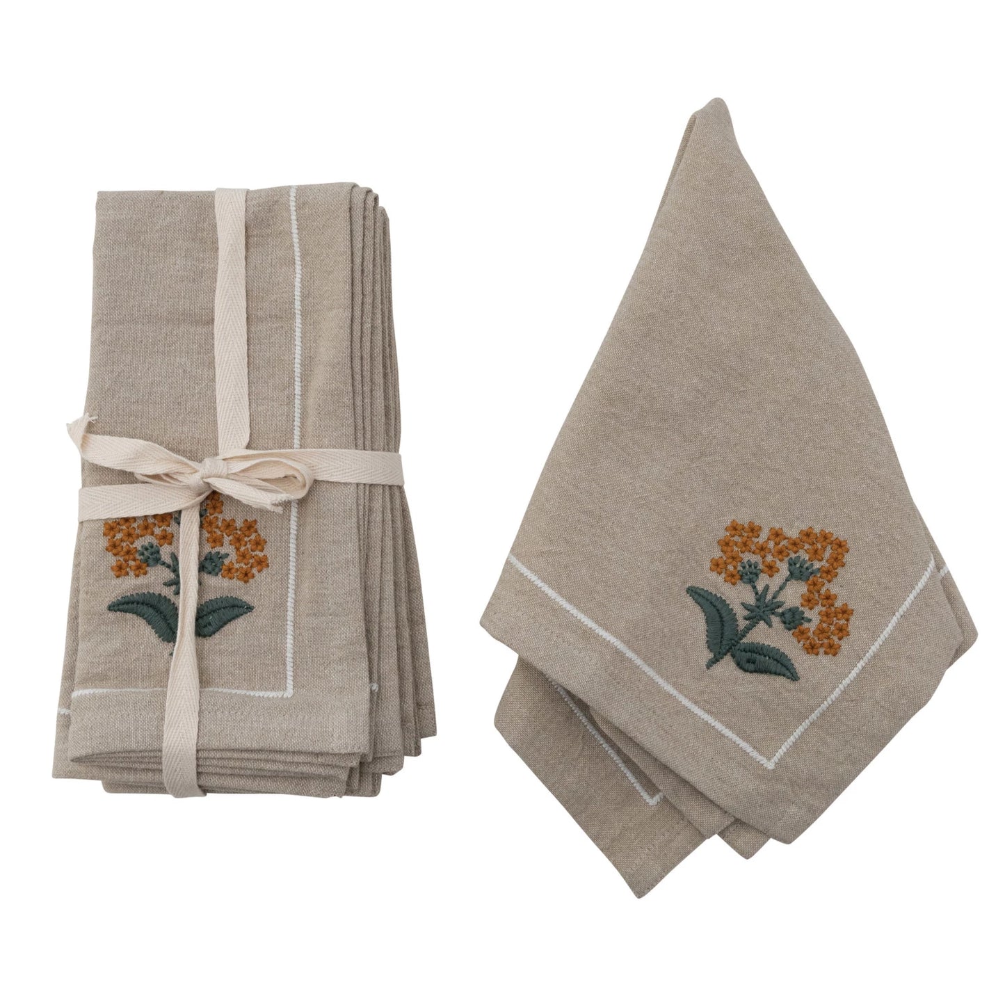 Cotton Napkin Set - Floral Embroidery