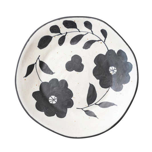 Stoneware Plate - Black Floral