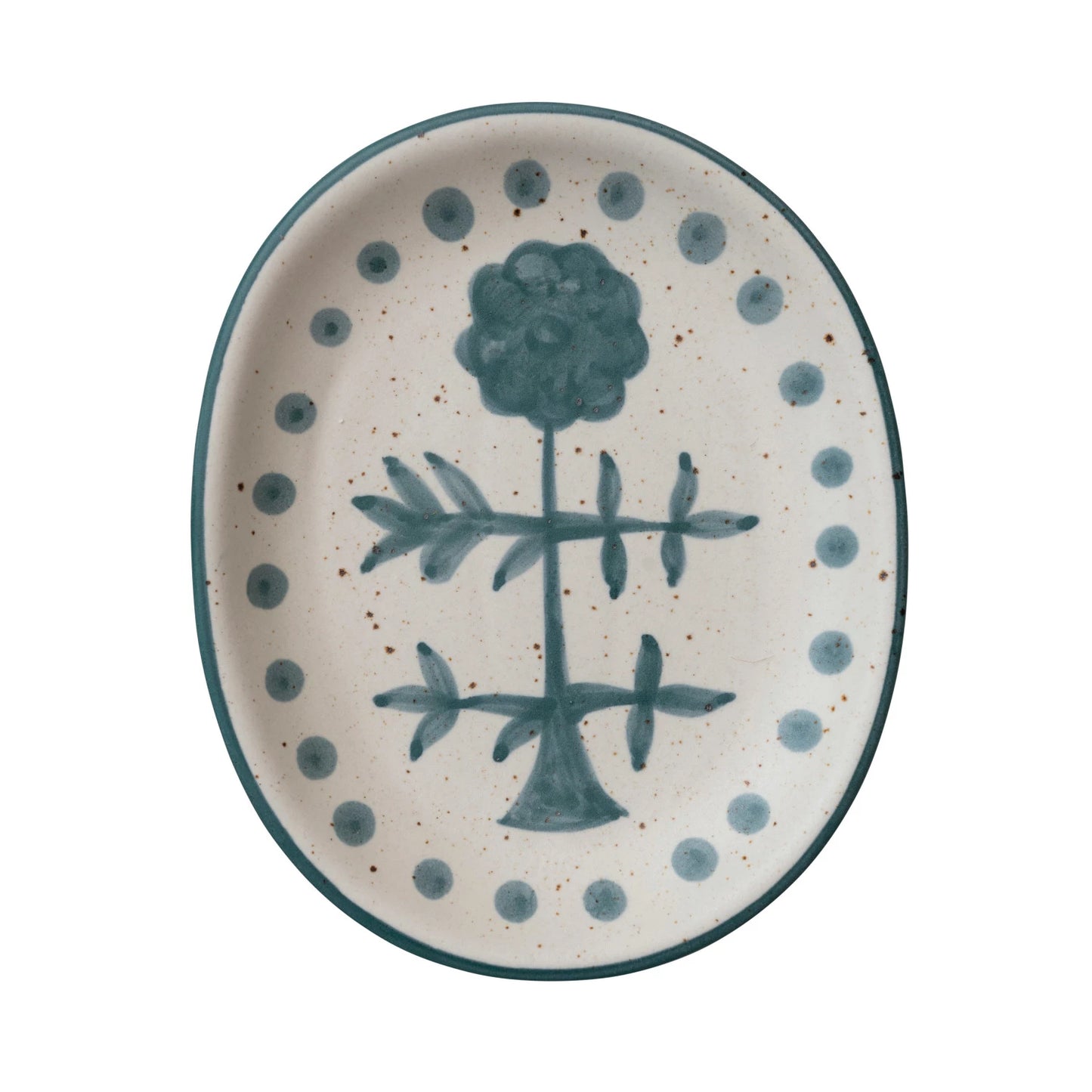 Small Stoneware Platter - Navy & Cream Speckled