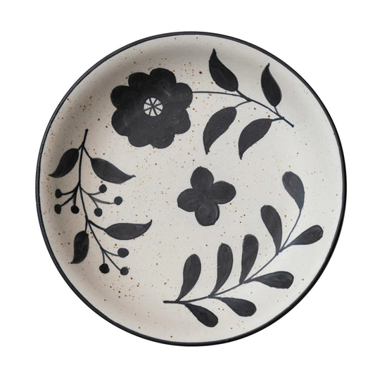 Hand-Painted Serving Bowl - Black Floral