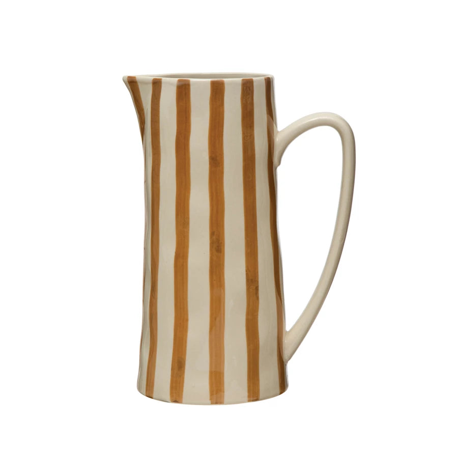 Stoneware Pitcher - White and Brown Stripe