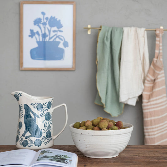 Stoneware Pitcher - Rabbit & Flowers