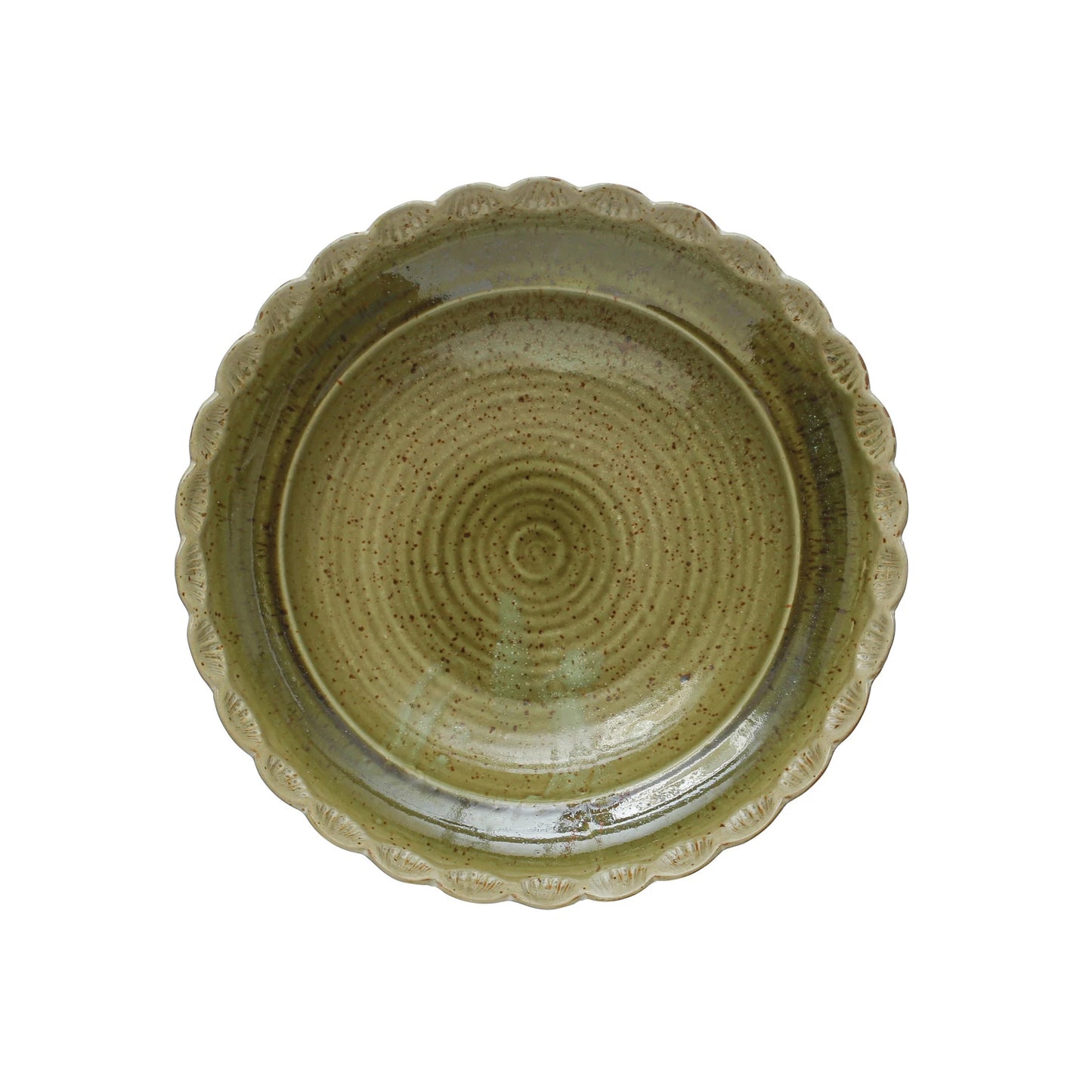 Stoneware Scalloped Bowl - Green Speckled