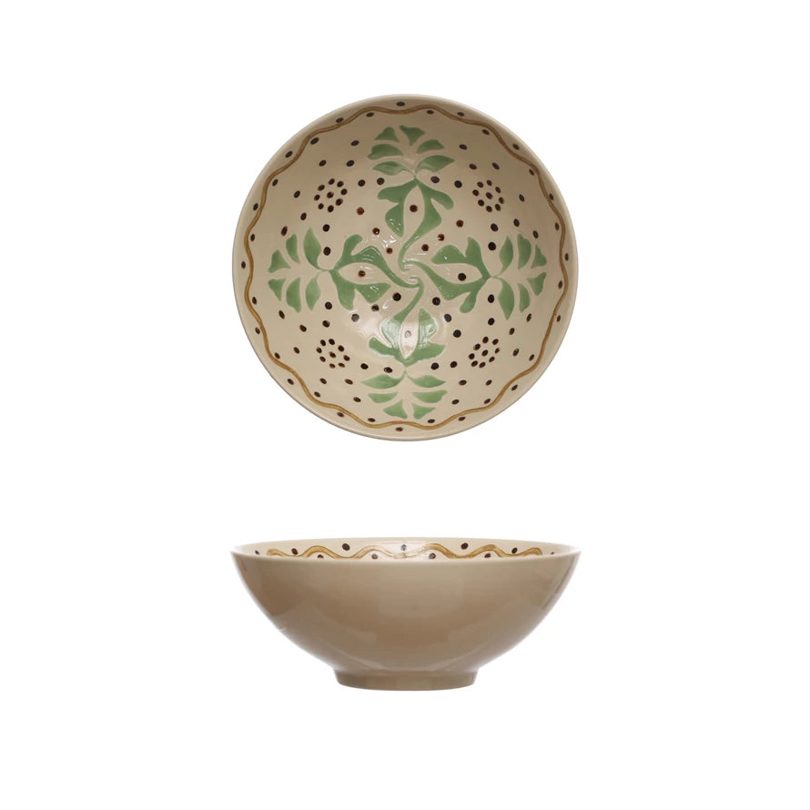 Hand-Painted Cereal Bowl - Green & Brown