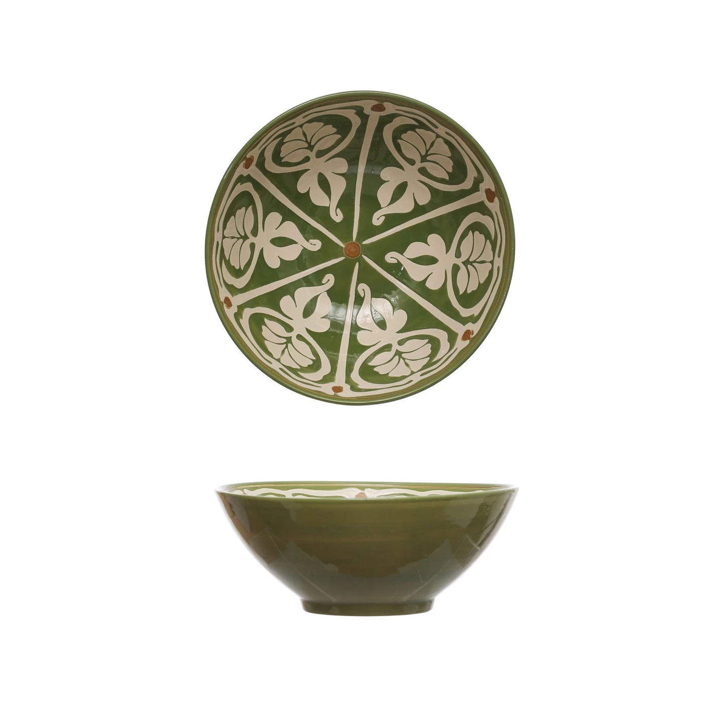 Hand-Painted Serving Bowl - Green & Brown
