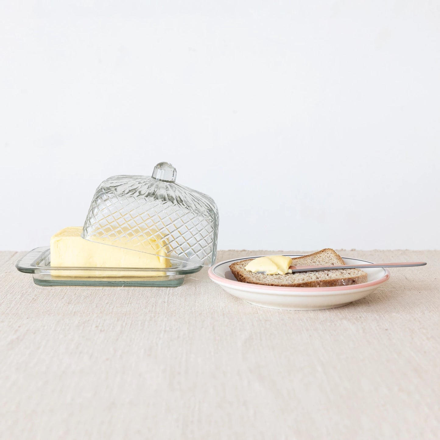 Cut Glass Butter Dish - Clear