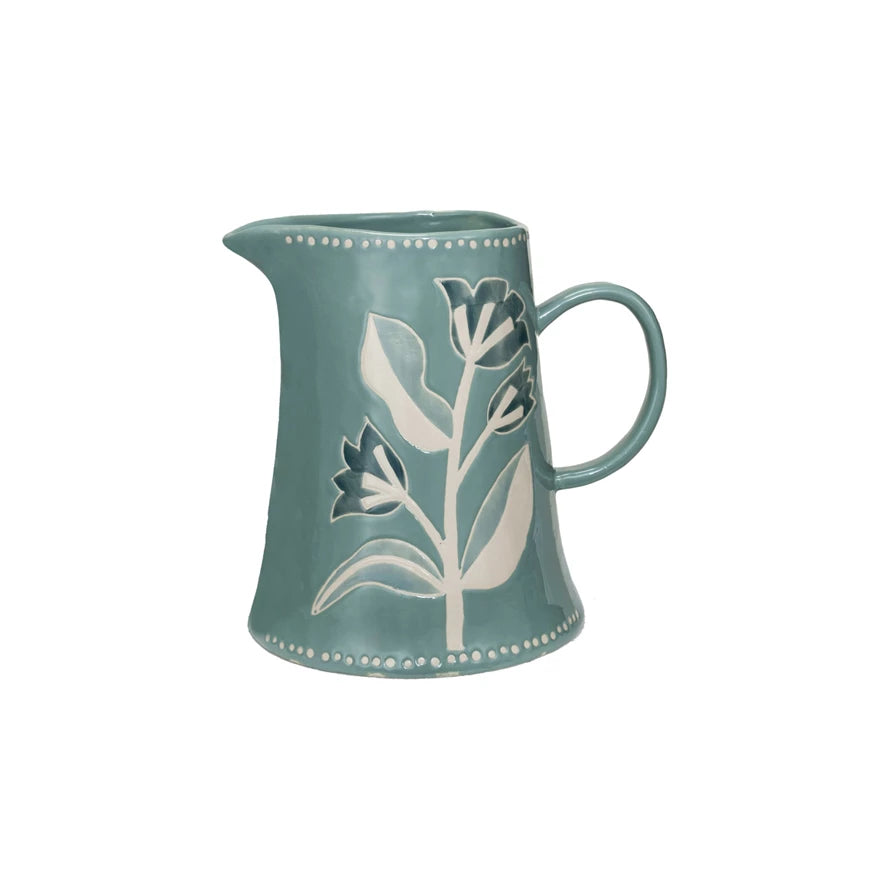 Stoneware Pitcher - Blue Dot Floral