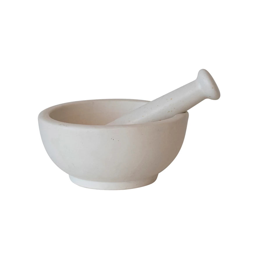 Stoneware Mortar & Pestle - White