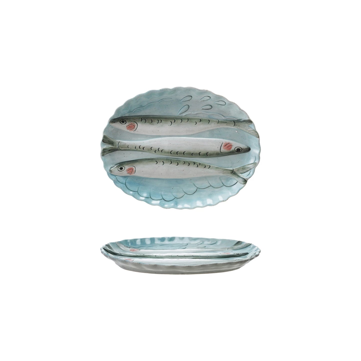 Stoneware Scalloped Plate - 3D Fish