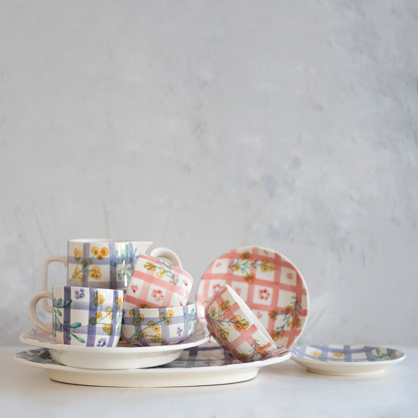 Botanical Grid Pattern Stoneware Bowl