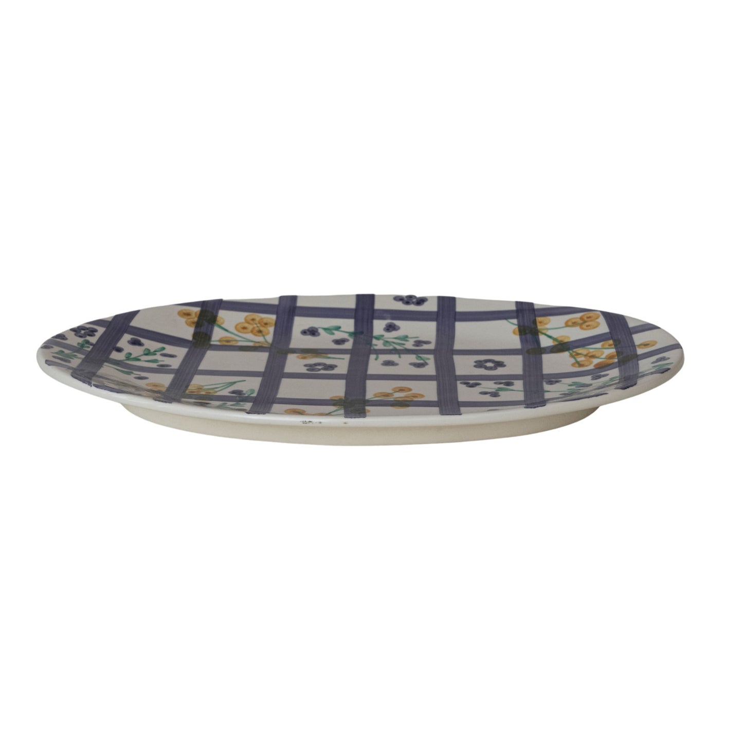 Botanical Grid Pattern Stoneware Platter - Indigo