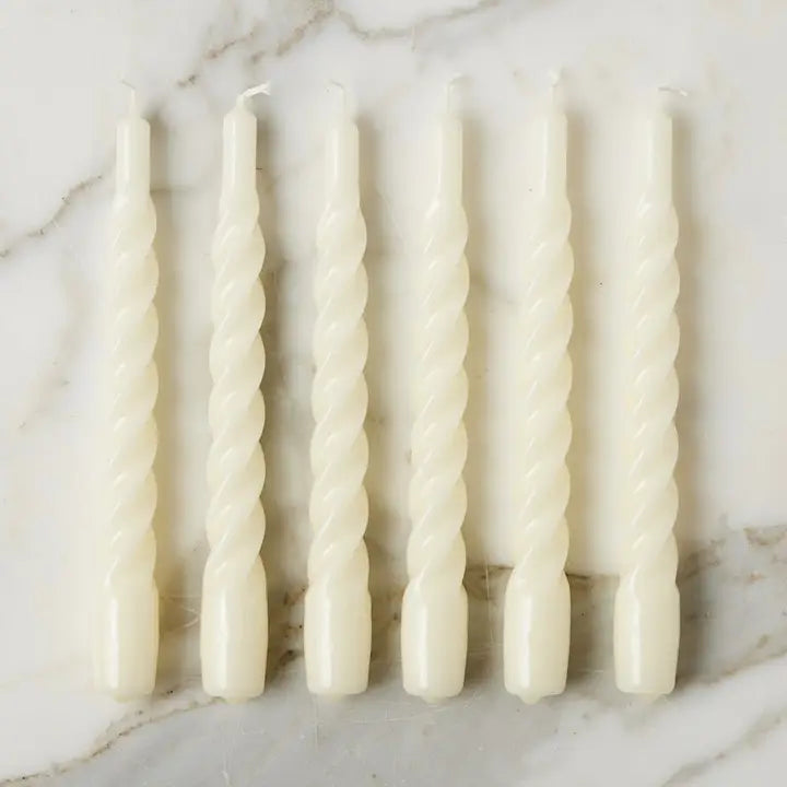 Lacquered Twisted Taper Candles - Cream