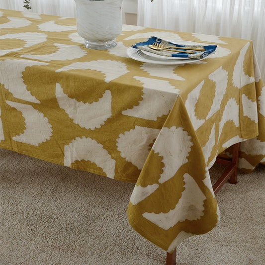 Mustard Block Printed Tablecloth - Golden Rays