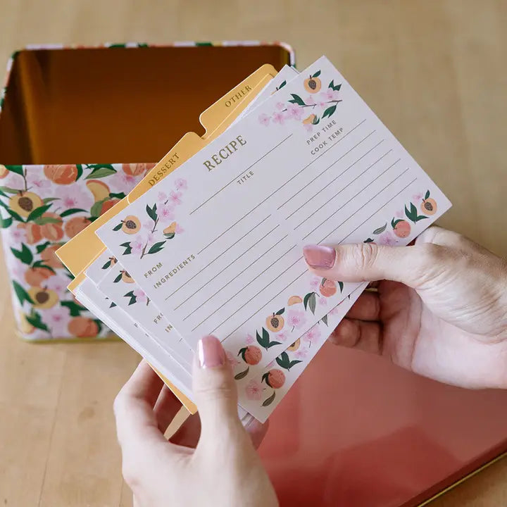 Tin Recipe Box - Peach Blossom