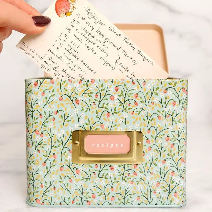 Tin Recipe Box - Strawberry Meadow