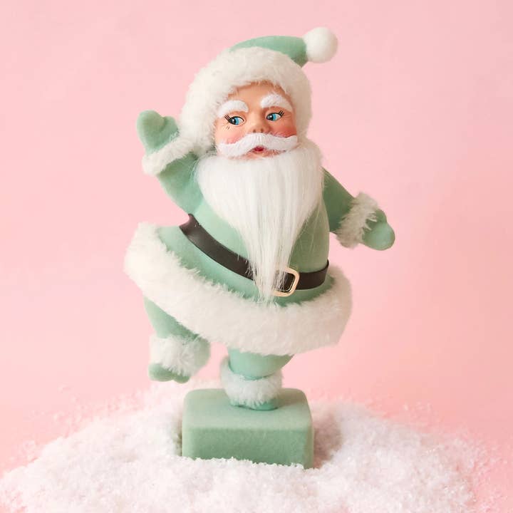 Flocked Dancing Santa - Mint