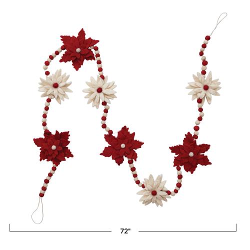 Felt Poinsetta Garland - Red and White