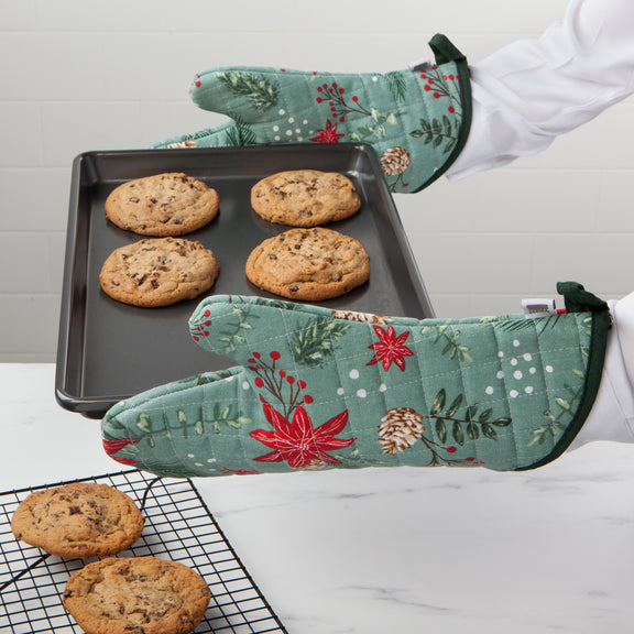 Pot Holder Oven Mitt Set - Poinsettia